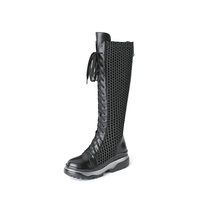 ENMAYLA/ г. Сапоги на платформе женские сапоги до колена из натуральной кожи мотоциклетные сапоги на шнуровке с круглым носком зимняя женская обувь 34-39
