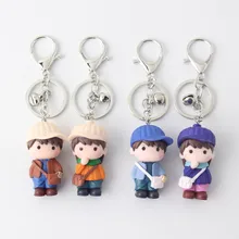 Мультфильм подарок для пары куклы металлические брелки милые стерео мужчины и женщины шляпа школьная сумка колокольчик подвески с ключиками
