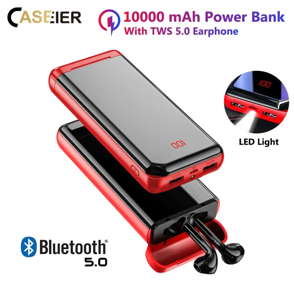 Внешний аккумулятор CASEIER на 10000 мА · ч с наушниками TWS 5 0 Bluetooth портативное зарядное