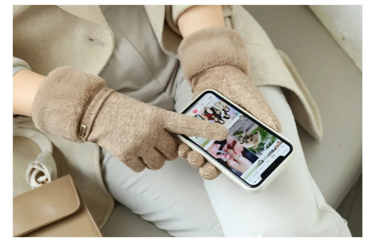 New Women Winter Warm Touch Screen Plus Velvet Thicken Plush Wrist Gloves Elegant Female Soft Cycling Drive Not Bloated