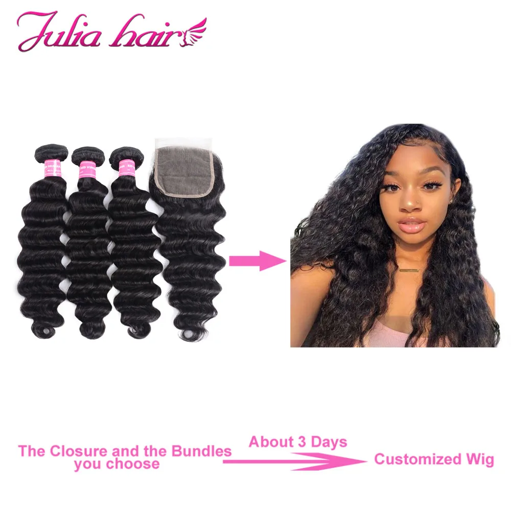 Malaysian Loose Deep Human Hair Bundles With Closure Make to Lace Closure Wig Pre Plucked Higher Density Remy 4x4 Lace Front Wig (2)