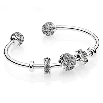 

NEW 2017 NEWEST 925 Sterling Silver Open bracelet suits Clear CZ Charm Bead fit Bracelet DIY bracelet For Women Jewelry