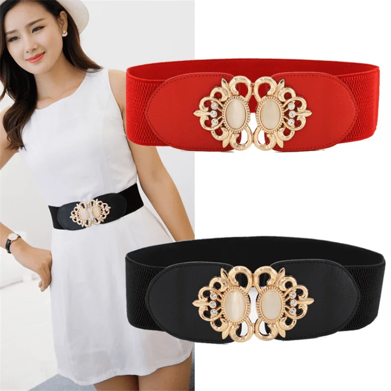 

Women's girdle elastic belt fashion girdle ladies double opal inlaid skirt belt decorative belt