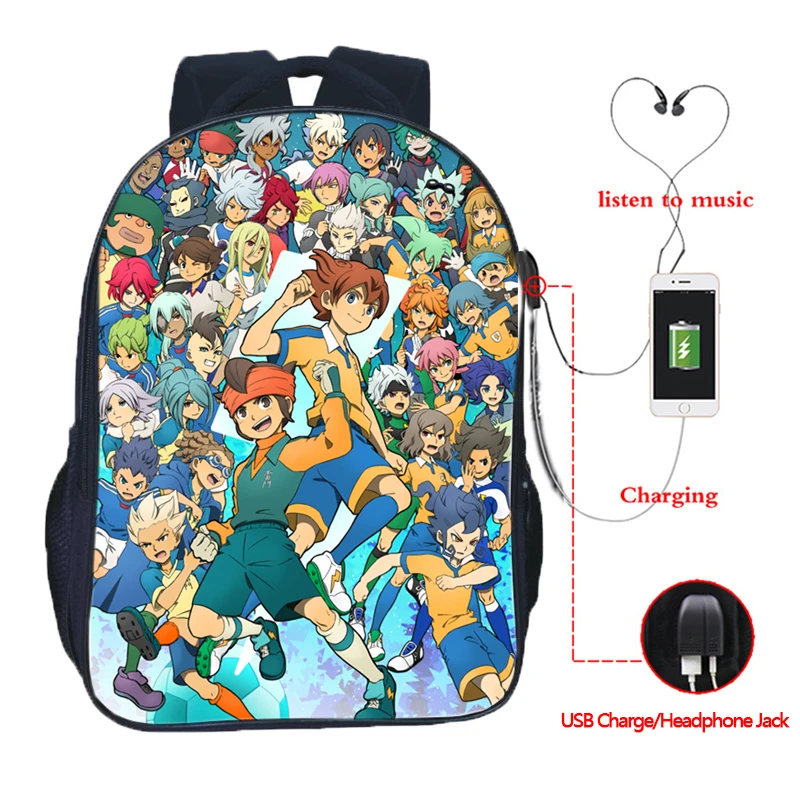 Аниме Мужчины Женщины мальчики девочки Inazuma Eleven Go зарядка через usb школьные сумки красивый рюкзак модный рюкзак