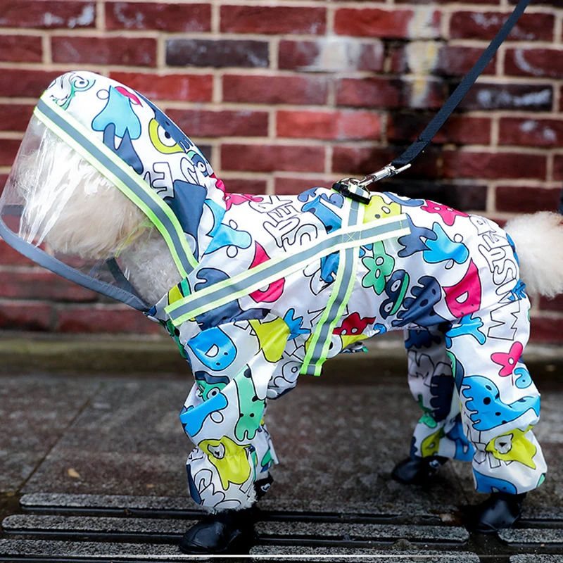 hoopet pet capa de chuva chihuahua teddy quatro pés reflexivo cão capa de chuva bonito ao ar livre pet roupas prova com chapéu transparente