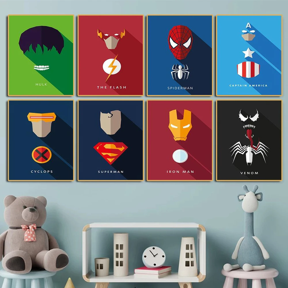 

Minimalist Marvel Home Decorative Painting Avengers Iron Man Canvas Print Spider Man Poster Kid Room Mural Bedroom Decor Cuadros