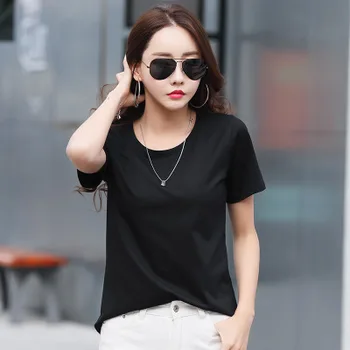 

Round neck T-shirt solid color short-sleeved women's T-shirt