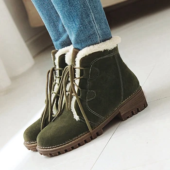 

GIGIFOX Large Sizes 43 non-slip Platform Square Heels Fashion Shoelaces Ankle Boot Winter Shoes Woman Snow Boots Female