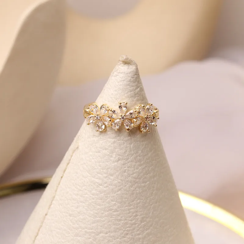 Korean new design fashion jewelry exquisite copper inlaid zircon flower opening simple female index finger ring
