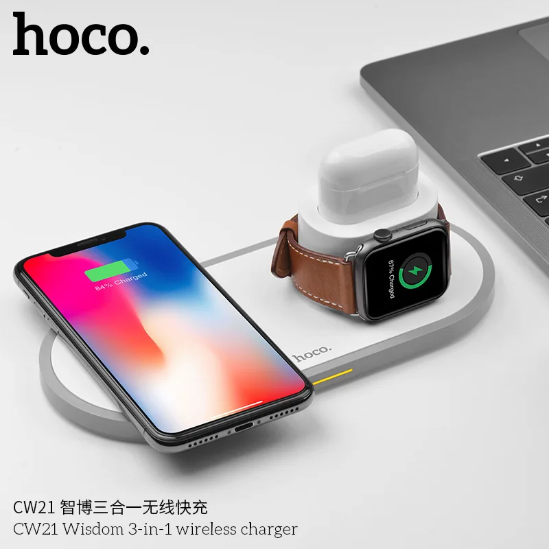 HOCO 3 в 1 Qi Беспроводное зарядное устройство для iPhone 11 pro X XS Max XR для Apple Watch 4 3 2 Airpods 10 Вт Быстрая зарядка для samsung S10