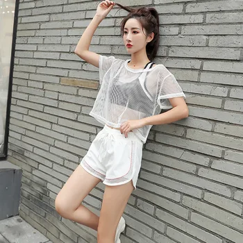 

Fitness clothing women tide net red summer Korea lady clothing loose fast dry sexy running gym exercise suit women