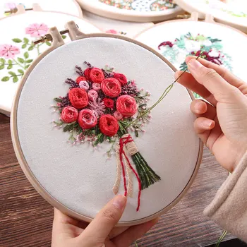 

Flower Embroidery Starter Cross Stitch Kit Set Threads DIY Craft Home Decoration