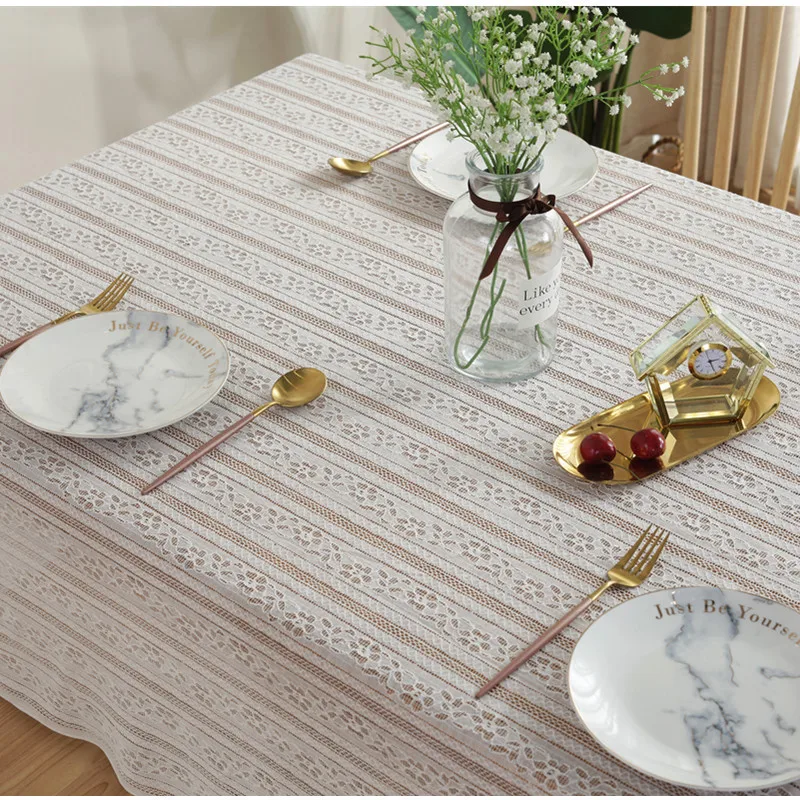 Белая полая полосатая скатерть кружевная ткань Европейский Романтический свадебный декоративный прямоугольный стол ткань универсальный чехол