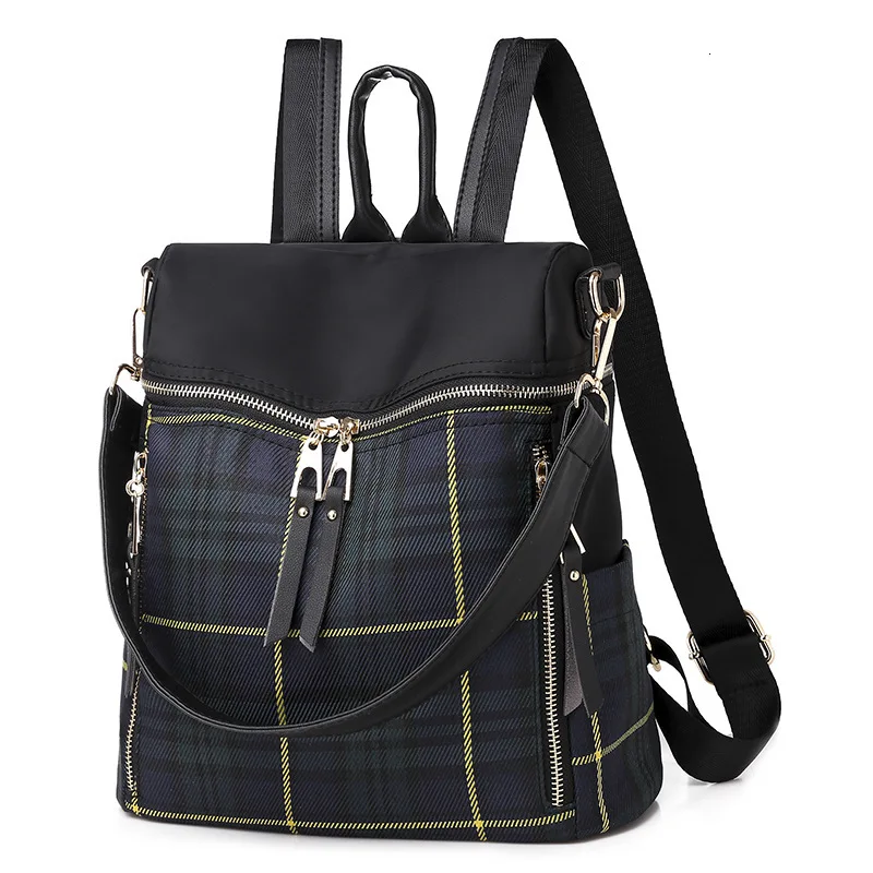 Plaid Backpack Waterproof Oxford Cloth Dual-Use-Bag Wild The Korean-Version New