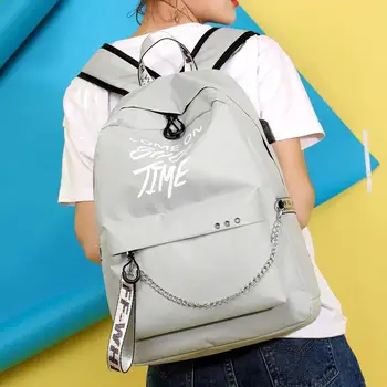 

Fashion Waterproof USB Charge Hiking Burglar Backpack Women Backpack Girls Ribbons Backpack Teenagers Letters Print