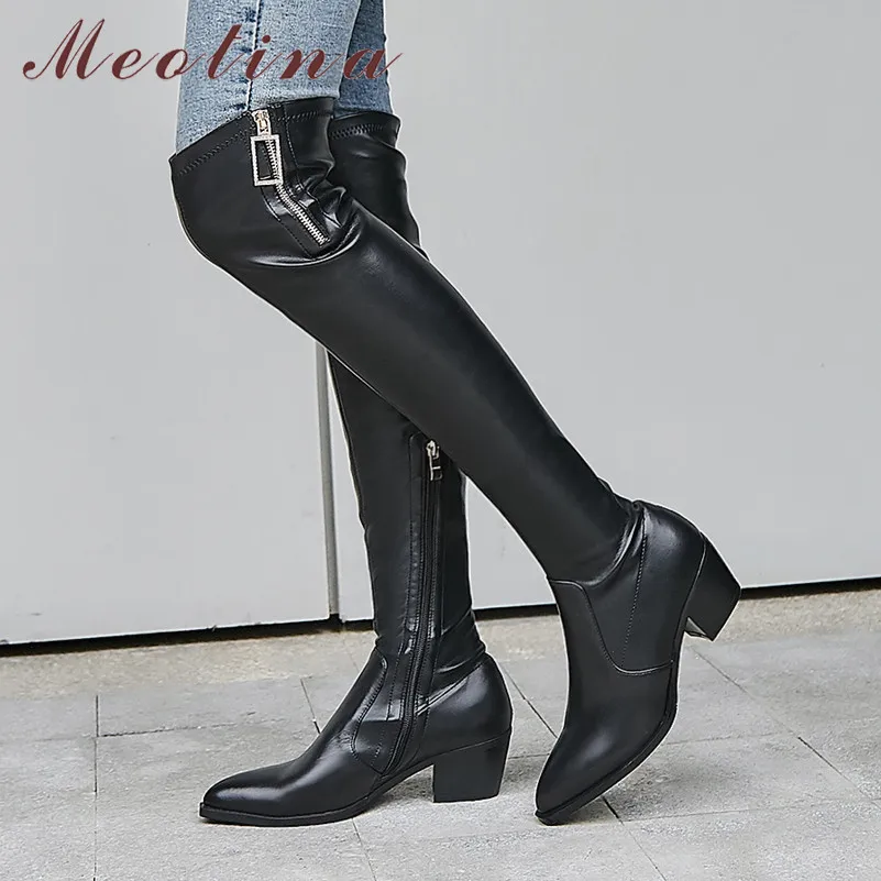 leather thigh high boots block heel