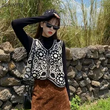 Suéter Retro con cuello en V para mujer, chaleco elegante con botonadura simple Floral, holgado, combina con todo, Ulazzang, informal, Harajuku