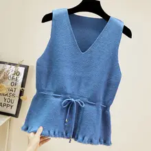 women sleeveless knitted vest for lady v-neck pullover female tops sweater all match casual tide outerwear pullover