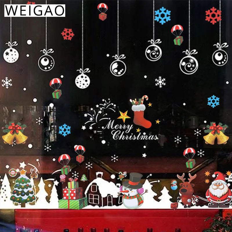 

Merry Christmas Mini Window Clings Decals Fridge Wall Stickers Santa Snowman New Year Christmas Decorations for Home Decor 2020