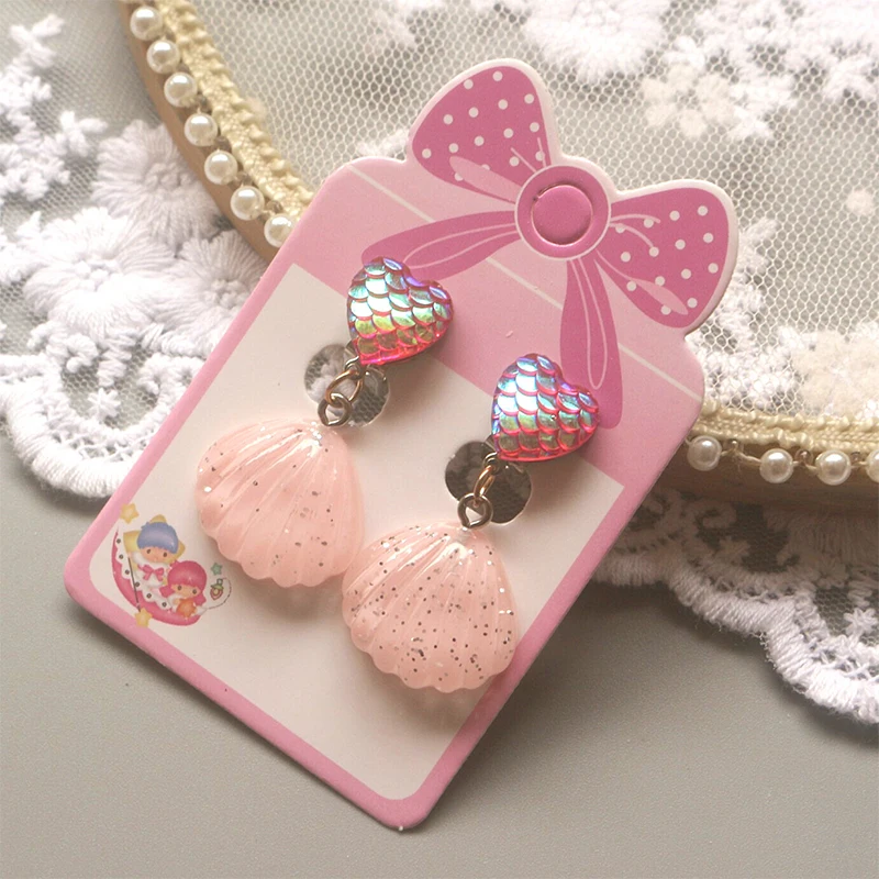 Cute Korean No Pierced Clip on Earrings with Shell Mermaid Scales Designs for Women Girls Kids Play Earrings Jewelry Accessories with ear clip earrings clip earrings ear clip ear accessories