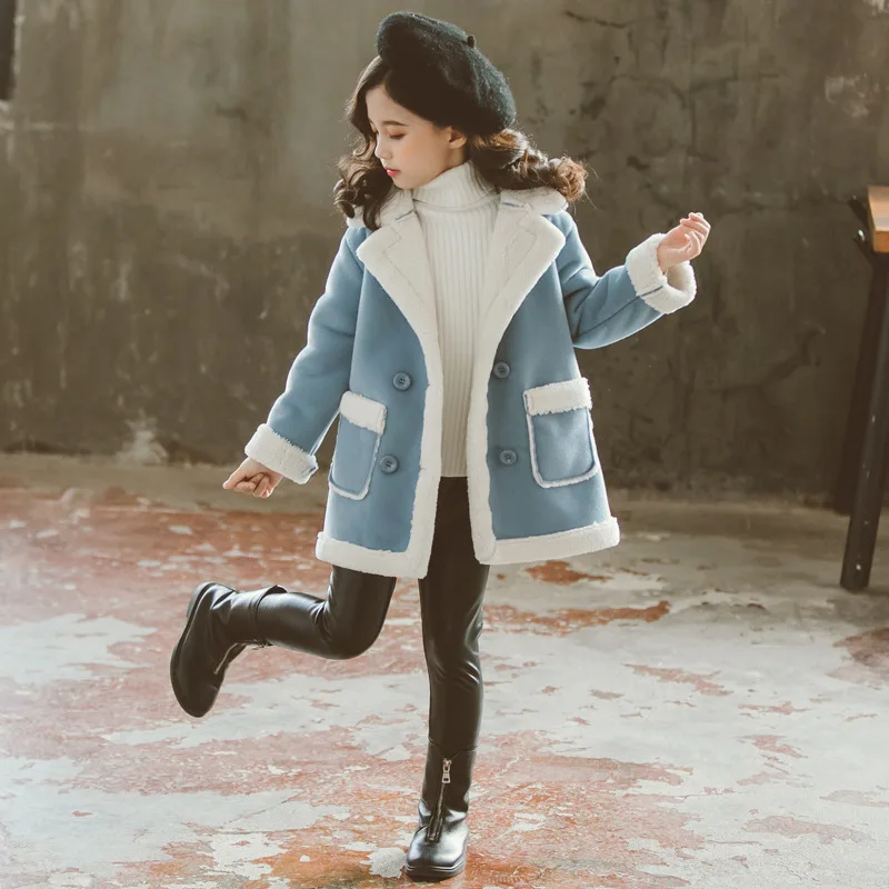 Dlouhé styl zima oblek dětské bunda děvče oblečení teenagery děti svrchní rouno plyš teplý dívčí zima kabát