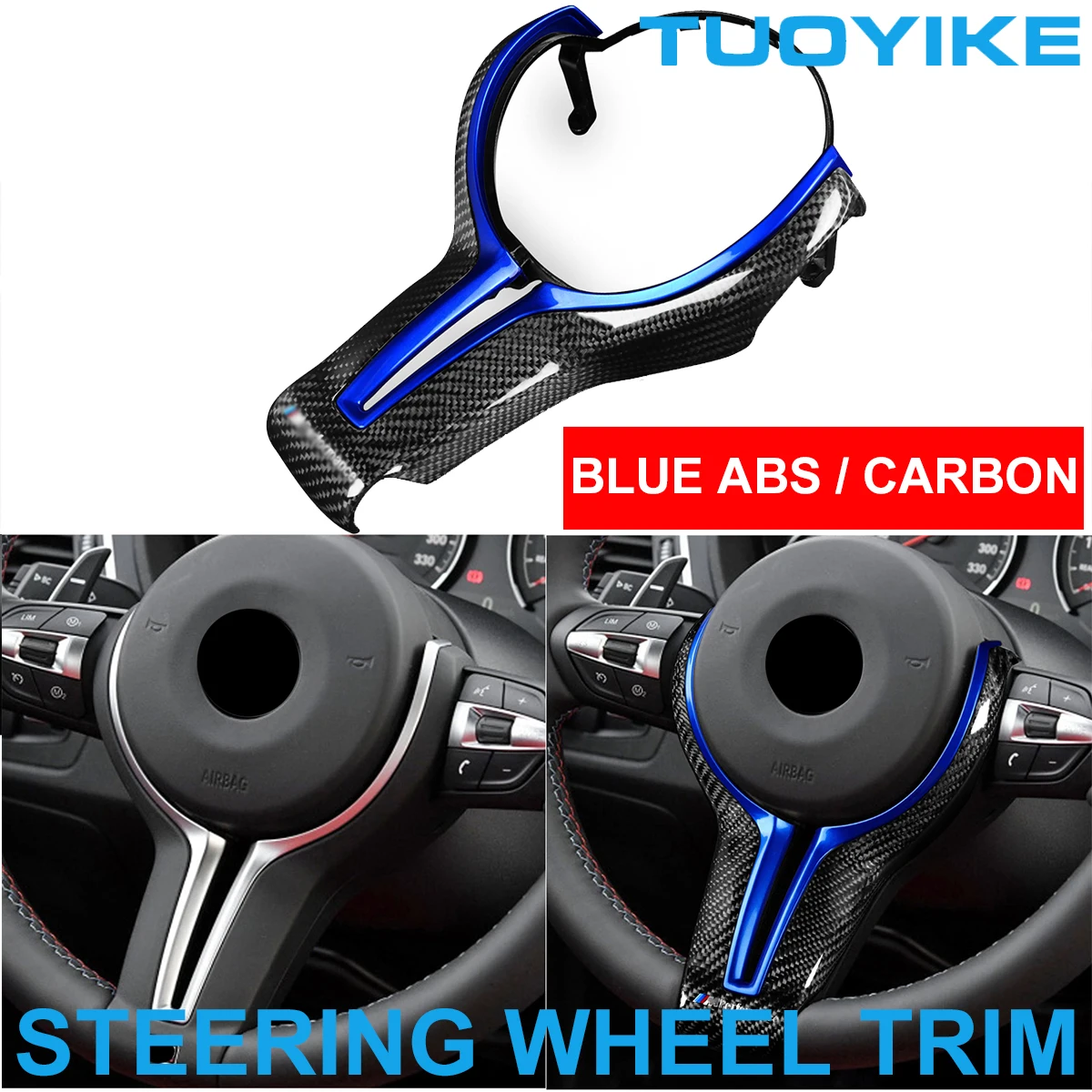 Car Carbon Fiber Steering Wheel Trim Cover Replace Blue Abs Painted For M Sport Bmw M2 F87 M3  F80 M4 F82 M5 F10 M6 F06 X5M X6M