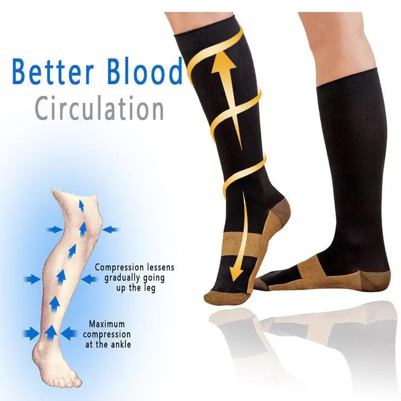 

2019 New Copper Infused Compression Socks Nylon Stockings Long Socks Thigh High Graduated Men Women Patchwork Long Socks S-L