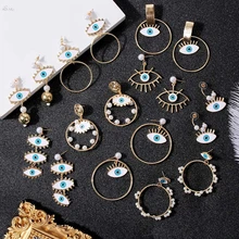 AOMU НОВЫЕ геометрические круглые серьги, имитация голубого сглаза жемчуга, металлические Висячие серьги-капли для женщин, Модный Ювелирный Набор