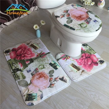 

Free Shipping 3pcs bathroom Mats Marble Pattern Non-Slip Rug Toilet Lid Cover Bath toilet Mat Home Rug alfombra ducha antides