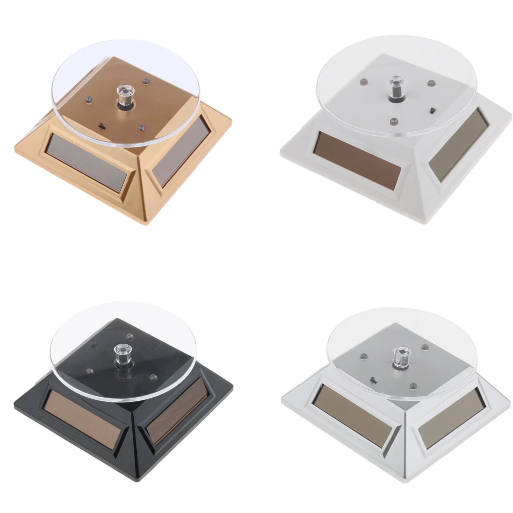 Solar Powered / Battery Rotating Display Stand Turntable with LED Light for Jewelry Watch, Convenient