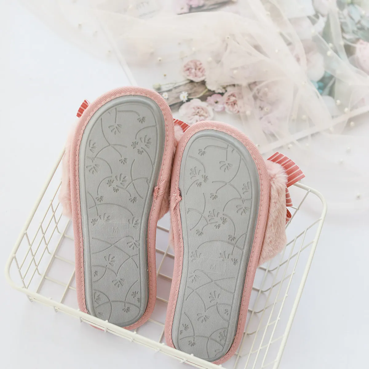 

Spring And Summer New Style Couples Home Slipper Japanese-style Printed Peep-Toe Bow Floor Slipper Slippers