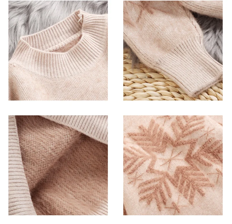 Hirsionsan Christmas Mohair Sweater Women Thicken Snowflake Pullover Winter Knitted Vintage Kawaii Soft Warm Casual Female Tops