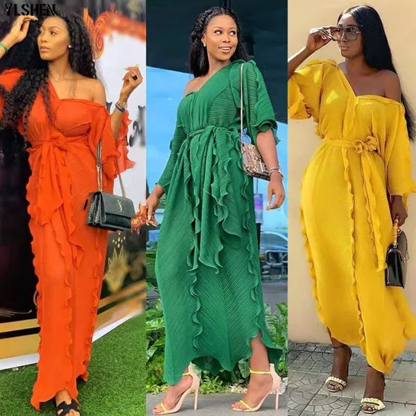 

Ankara African Clothes Dresses for Women Dashiki Autumn Styles Africa Long Dress Pleated Robe Africaine Femme 2019 Ladies Outfit