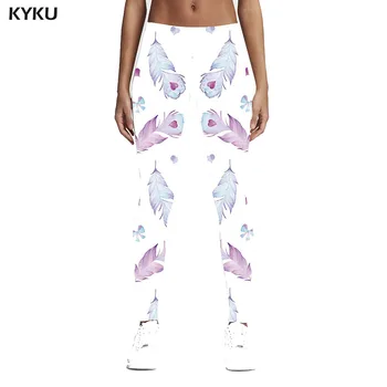 

KYKU Feather Leggings Women Fitness Pants Spandex Colorful Ladies Yoga Pants 3d Print Push Ups Leggins Womens Leggings Pants