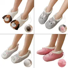 Женские зимние Бархатные Пушистые Носки-тапочки кораллового цвета с милым рисунком кролика, поросенка, собаки, животных, утолщенная плюшевая подкладка, нескользящая обувь для дома