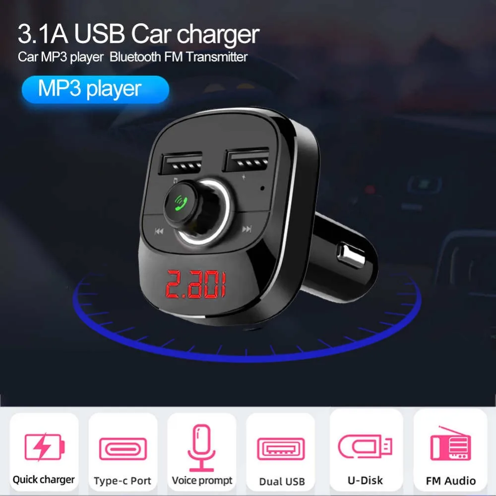 Автомобильный MP3-плеер Bluetooth FM передатчик Комплект Hands-Free 3.1A двойной USB Автомобильное зарядное устройство