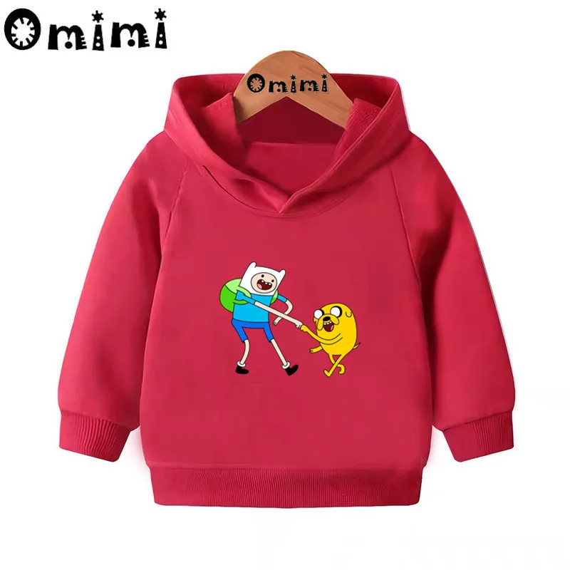 Adventure Time Finn& Jaker/забавные свитшоты; детские толстовки с капюшоном; крутой пуловер для малышей; топы для девочек и мальчиков; осенняя одежда; KMT5200