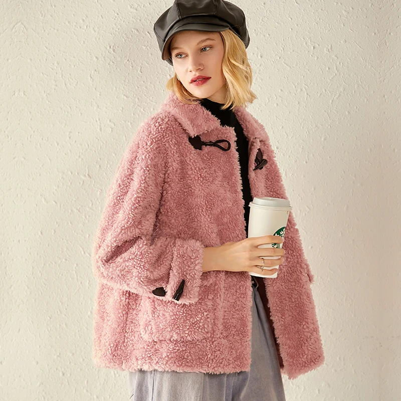 pink Пальто из натурального меха шерстяная куртка осенне-зимнее пальто женская одежда корейская винтажная овечья шерсть Топы замшевая подкладка ZT3916 - Цвет: pink