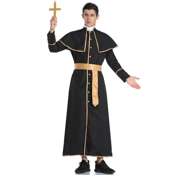 

Adult Nens Pastor Robe Godfather Religious Preacher Missionary Priest Cosplay Costume Suit Halloween Clothing Black