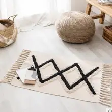 Скандинавский этнический простой хлопковый трехмерный ворсистый коврик для пола, прикроватный коврик для спальни, гостиной, дивана, журнального столика, ковер с бахромой