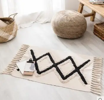 

Nordic ethnic simple cotton three-dimensional tufted floor mat bedroom bedside mat living room sofa coffee table tassel carpet