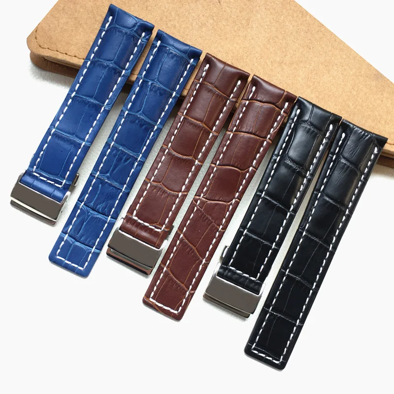 Cinturino Cinturino In Vera Pelle Marrone Blu Nero 22Mm 24Mm Per Cinturino Orologio Breitling Cinturino Vendicatore Cinturino Navitimer