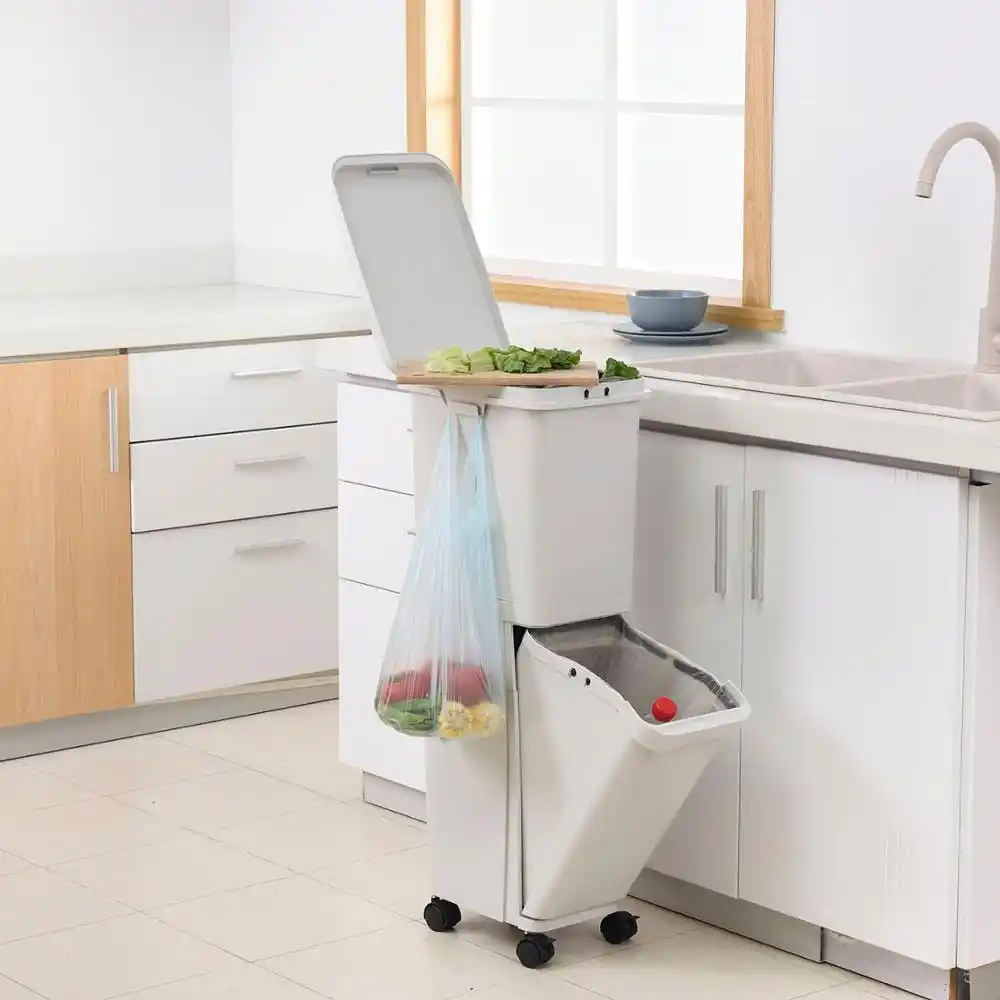 38L Trash Can Large Double Layers Garbage Cans Kitchen Vertical Waste