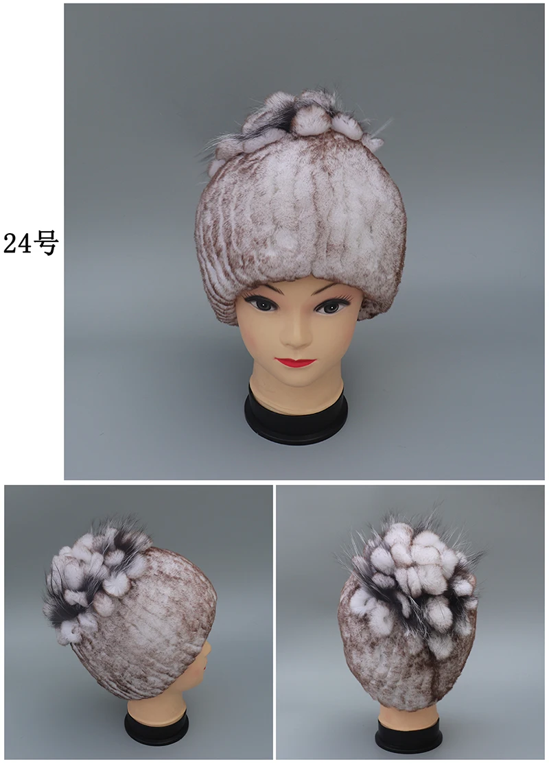 Новая модная женская меховая шапка для зимы из натурального меха кролика Рекс, шапка из лисьего меха, Русская женская меховая заколка, брендовая Теплая Шапка-бини