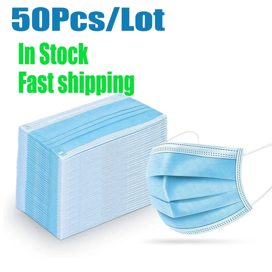 

200pcs AntiPollution 3 Laye Mask Dust Protection Masks Disposable Face Masks Elastic Ear Loop Disposable Dust Filter Safety Mask