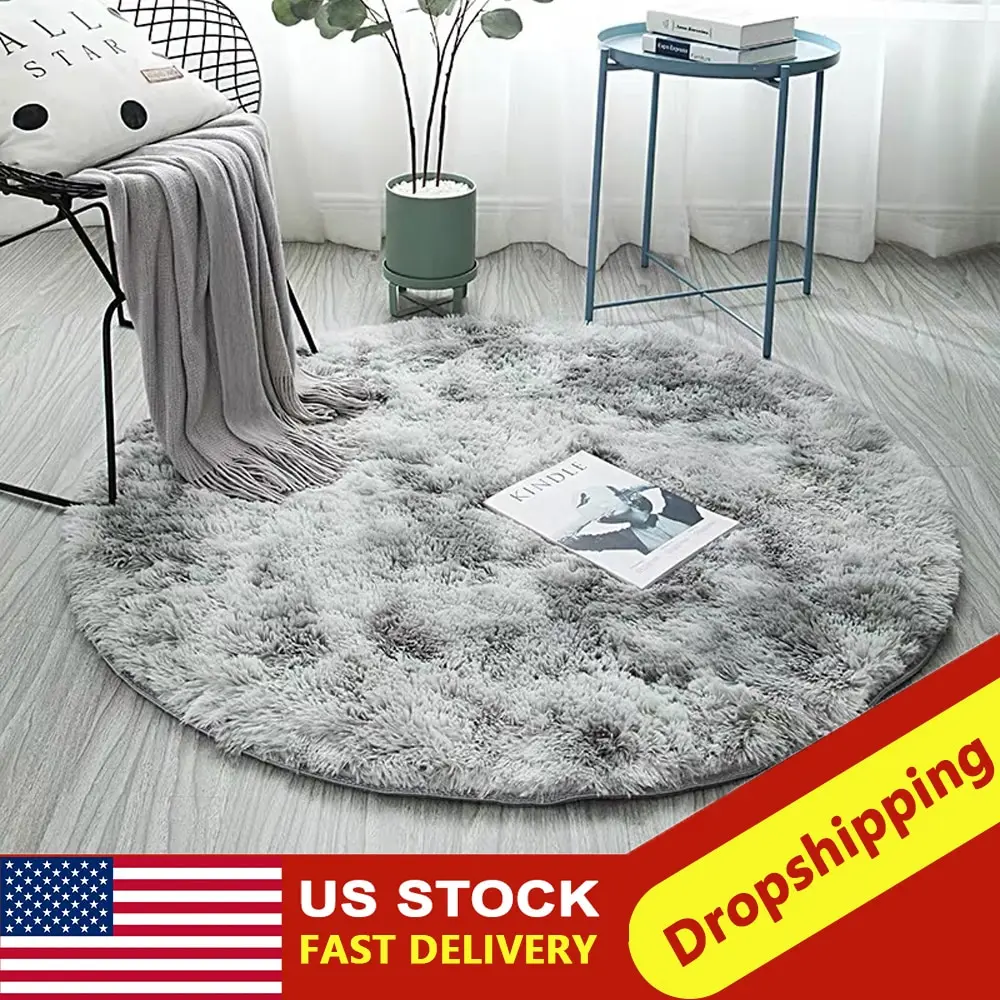 

Round Floor Mats Grey Carpet Tie Dyeing Plush Soft Carpets Bedroom Ins Style Carpet Rugs For Living Room Bedroom