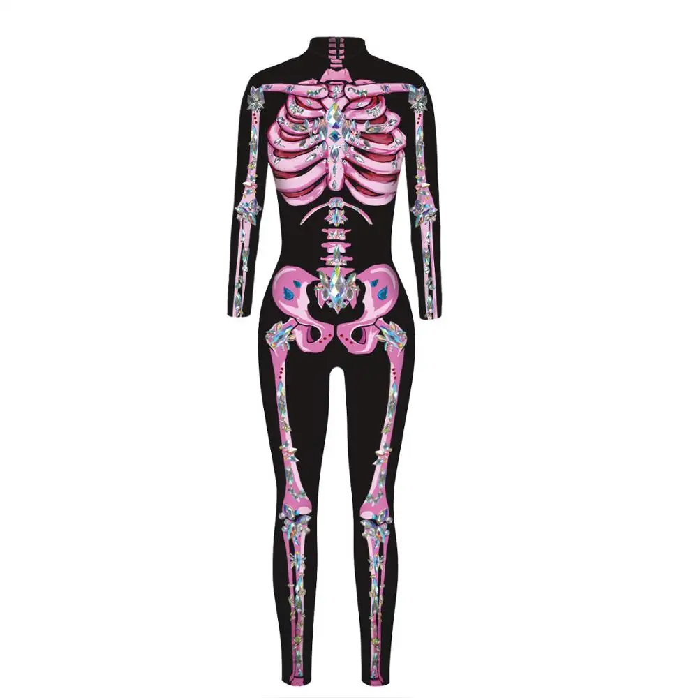 Best NADANBAO Halloween Costumes For Women Floral Mechanical Bone Costume Scary Rose Skeleton Skull Plus Size Jumpsuit