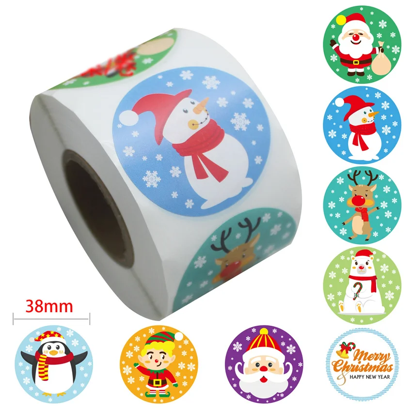 

1.5inch Santa Snowman Elk Stickers 100-500pcs Christmas decor Seal Label Stickers for DIY Gift Packaging Cake baking Decoration