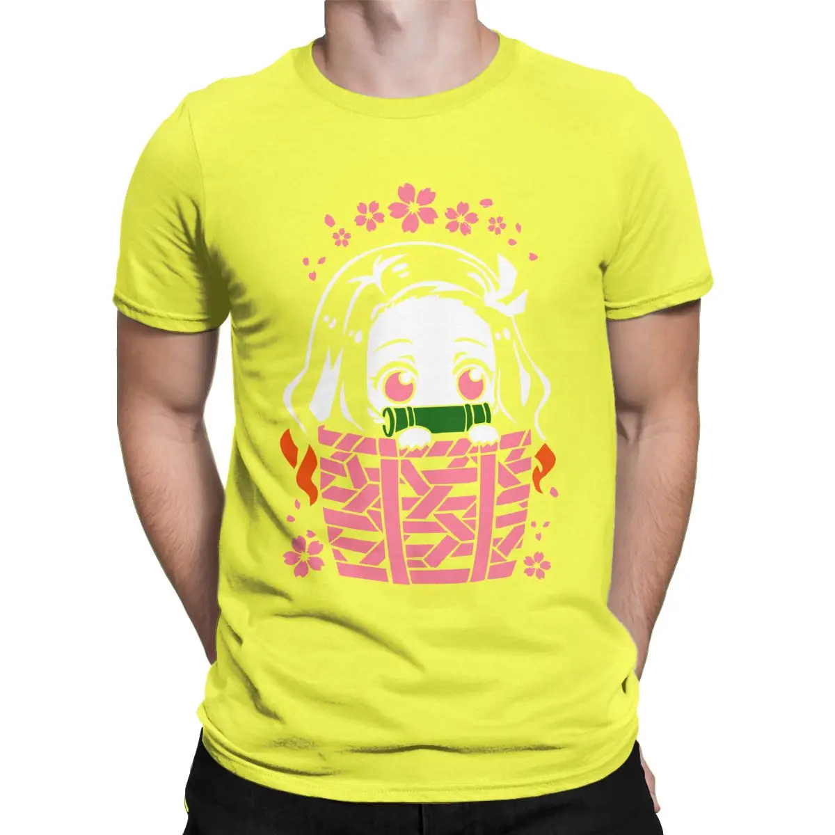 Nezuko, мужские футболки, хлопковая футболка, Demon Slayer Kimetsu No Yaiba Kamado Tanjirou, Аниме Манга, короткий рукав, футболка, 4XL 5XL - Цвет: Цвет: желтый