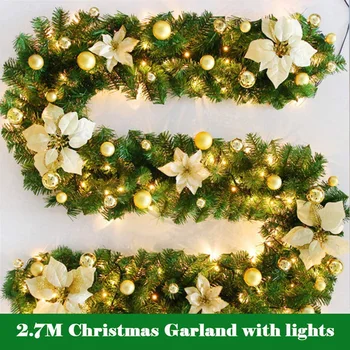 

Christmas Decoration Rattan with Light 2.7m Artificial Flower Green Vine Garland New Year Dinner Party Table Decors